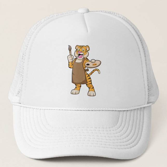 Casquette Tigre à la peinture avec peinture et pinceau (Devant)