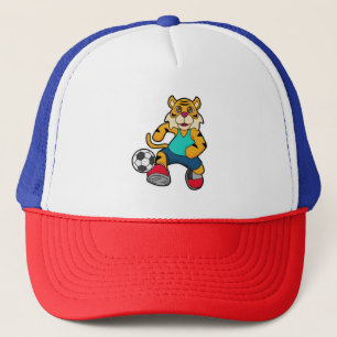 Casquette Tigre en joueur de football avec balle de football