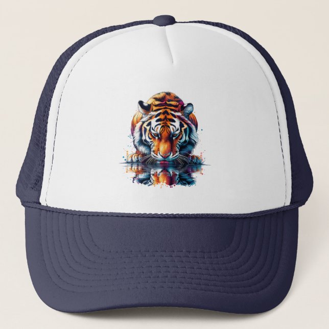 Casquette Tigre regardant son reflet dans l'eau (Devant)