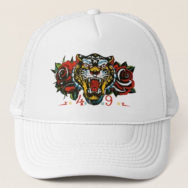 Casquette Tigre tattoo fleur rose old school (Devant)