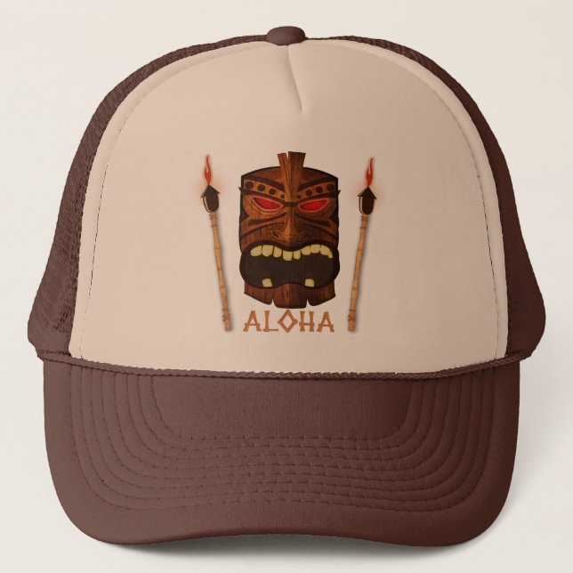 Casquette Tiki en bois Aloha Rétro Été Hawaïen Personnalisé (Devant)