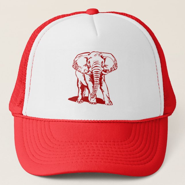 Casquette Tirage de trait d'éléphant rouge sombre (Devant)