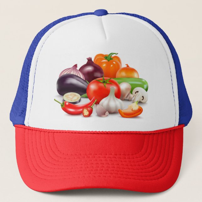 Casquette Tomates Asparagus Beets Aquarelle Légumes Cor (Devant)