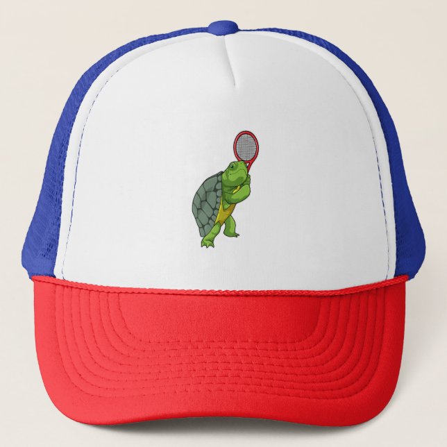 Casquette Tortue au Tennis avec raquette de tennis (Devant)