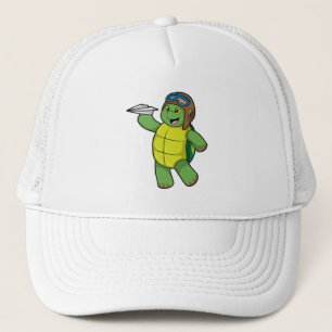 Casquette Tortue comme pilote avec avion en papier