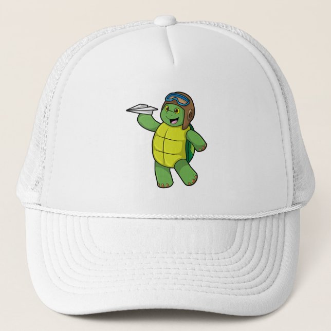 Casquette Tortue comme pilote avec avion en papier (Devant)