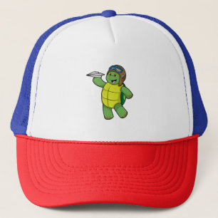 Casquette Tortue comme pilote avec avion en papier