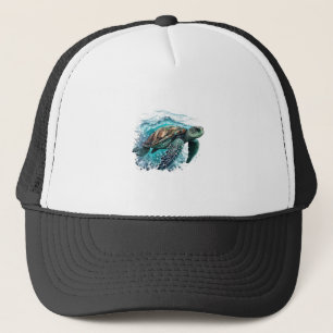 Casquette Tortue de mer élégante nageant dans l'océan bleu
