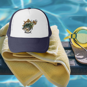 Casquette Tortue de mer nautique Ancre Roue de navire Bleu