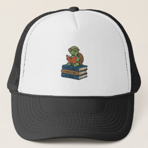 Casquette Tortue mignonne lisant sur des livres Vecteur vint