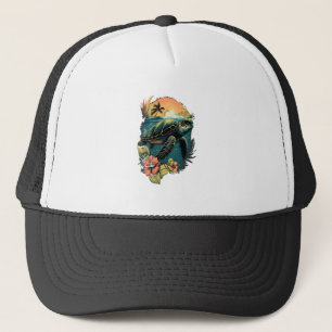 Casquette Tortue Tortues de mer hawaïennes Fleur d'hibiscus