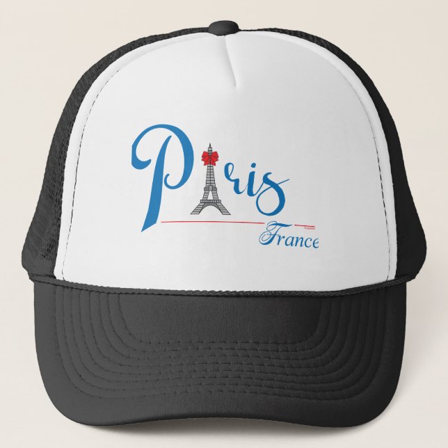 Casquette Tour Eiffel - Bow en texte bleu (Devant)