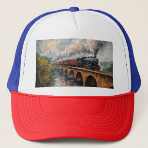 Casquette Train à vapeur sur un pont - Peinture à l'huile