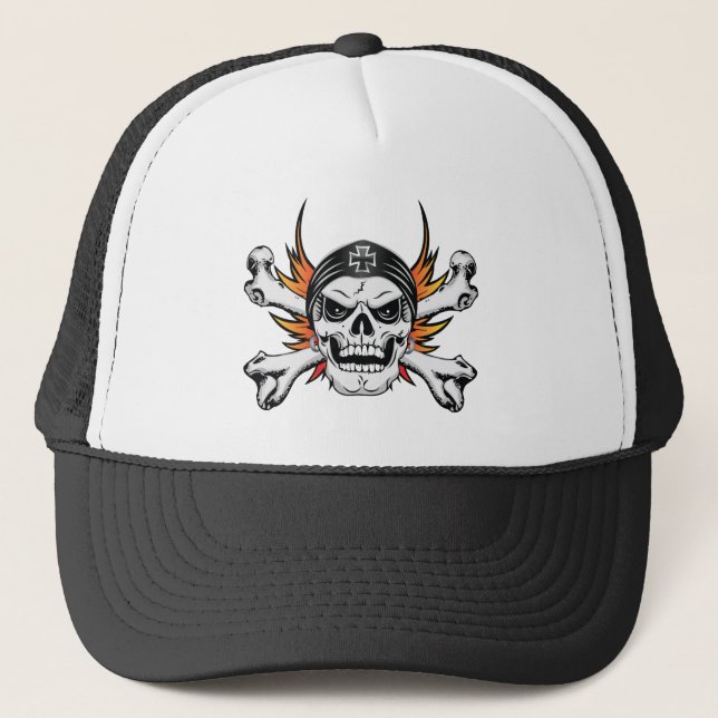Casquette Traverses du crâne avec ailes flamboyantes (Devant)