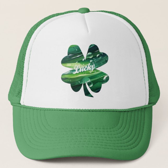 Casquette Trèfle à quatre feuilles aquarelle chanceuse graph (Devant)