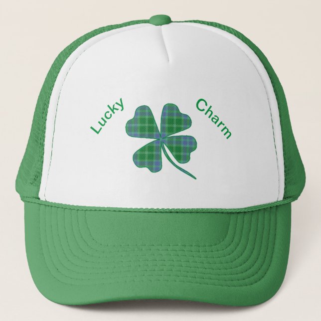 Casquette Trèfle à quatre feuilles carreauté vert Lucky  (Devant)