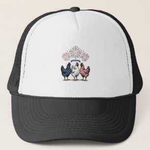Casquette Trio de poulets patriotiques Gravure vintage vecte
