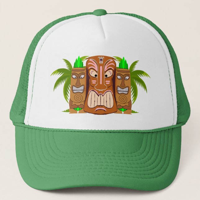 Casquette Triple Tiki Palm Tree Trucker Chapeau (Devant)