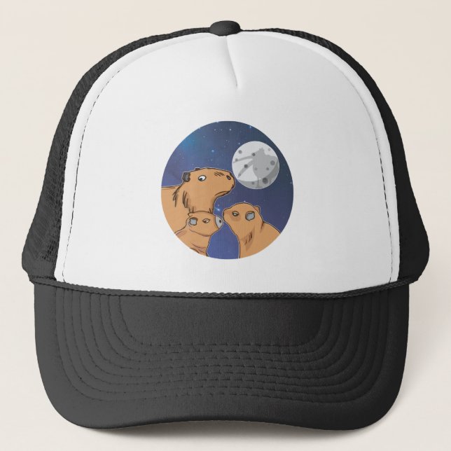 Casquette Trois Capybara Moon Funny Pelican Capybara Wolf mo (Devant)
