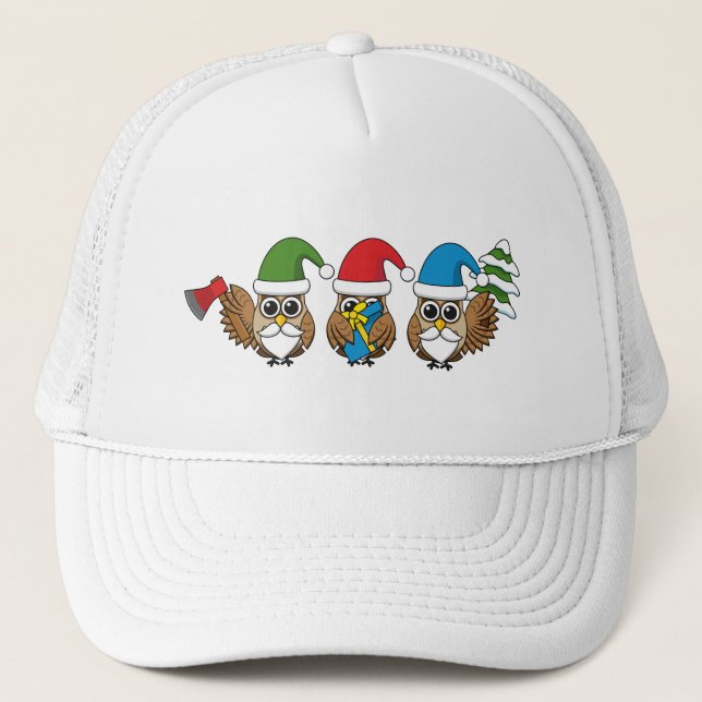 Casquette Trois chouettes naines de Noël amusantes (Devant)