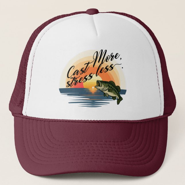 Casquette Trophy Bass Fishing Graphic Cast More, stress less (Devant)