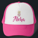 Casquette tropical de camionneur de rose et<br><div class="desc">Aloha casquette tropical de camionneur de rose et d'ananas d'or</div>
