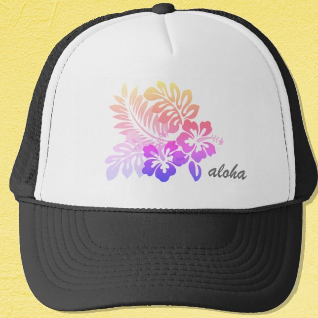 Casquette Tropical Floral Hawaïen Hibiscus Aloha Script ("Everyday is abundantly beautiful." 
Sincerely Best Wishes from Lucky Design World)