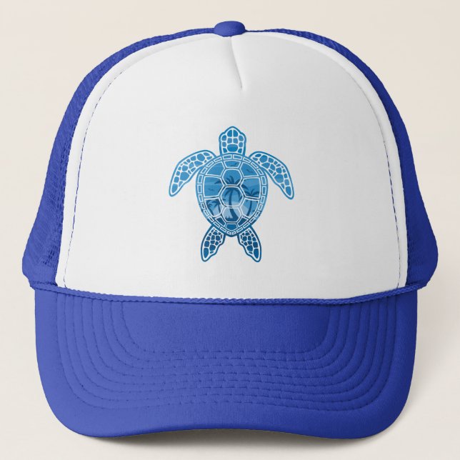 Casquette Tropical Island Sea Turtle Design en bleu (Devant)