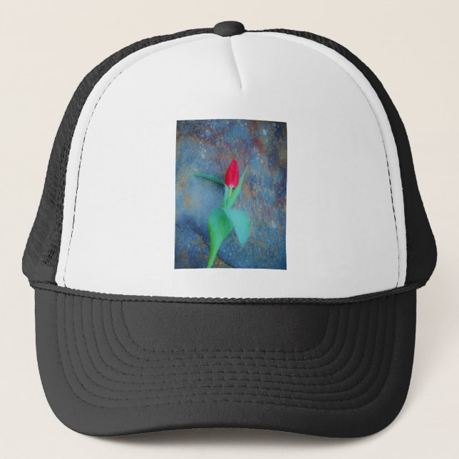 Casquette Tulipe rouge sur ardoise gris bleu (Devant)