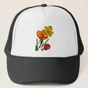 Casquette Tulipes rouges et jonquille jaune photo art floral