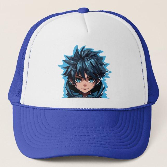 Casquette Turquoise Force : Garçon Manga de Style Anime (Devant)
