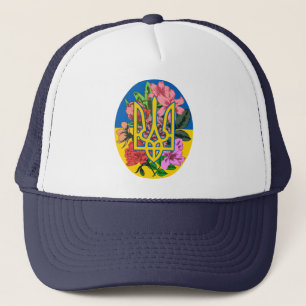Casquette Ukrainian trident and flag of Ukraine with flowers
