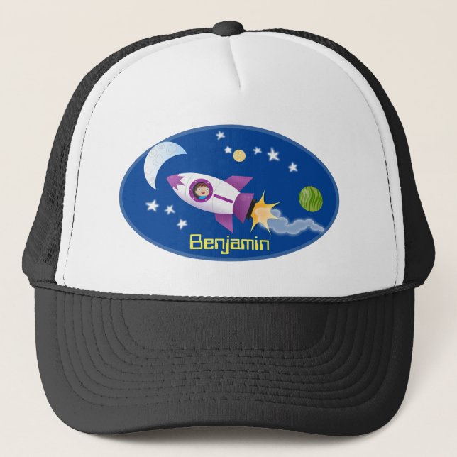 Casquette Un adorable vaisseau-fusée dans l'espace dessin an (Devant)
