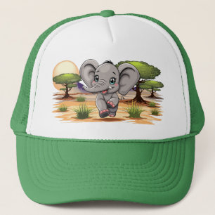 Casquette Un bébé éléphant qui sonne heureux dans la savane 