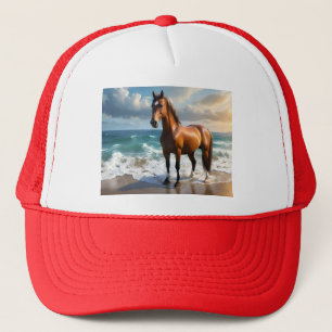 Casquette Un Étonnant Cheval Brown Sur La Plage,