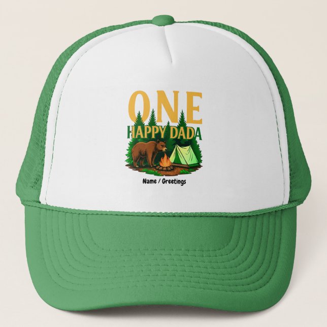 Casquette Un Joyeux Dada Premier Anniversaire Ours Camping F (Devant)