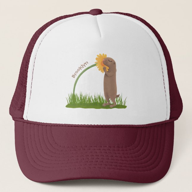 Casquette Un mignon chien de prairie reniflant la caricature (Devant)