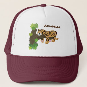 Casquette Un mignon léopard dormant dans un arbre dessin ani