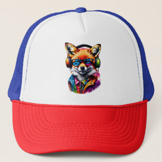 Casquette Un renard dans les écouteurs et les lunettes