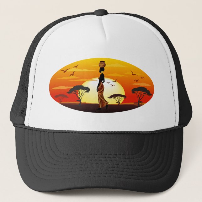 Casquette Une belle femme africaine Silhouette sur les solei (Devant)