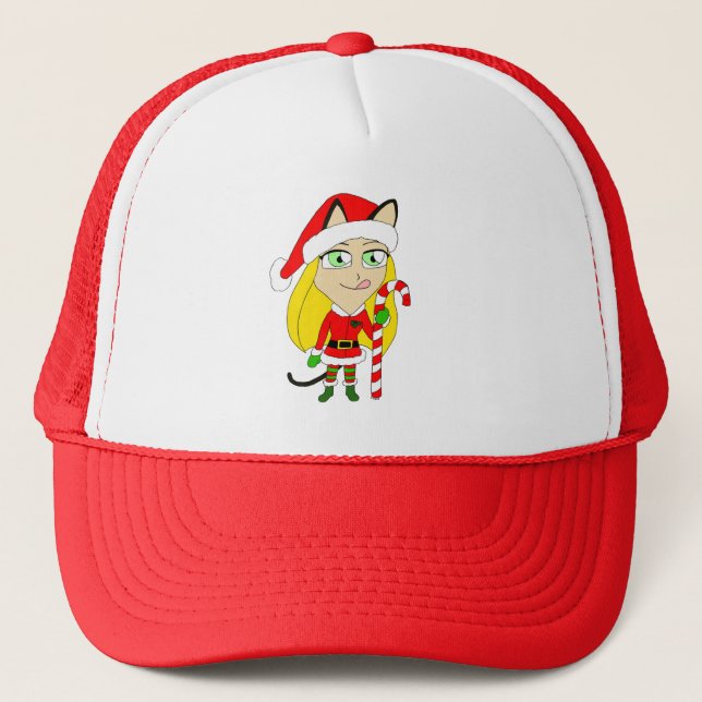 Casquette une chibi catgirl de Noël (Devant)