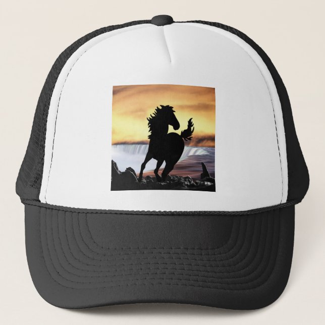 Casquette Une silhouette de cheval et une cascade (Devant)