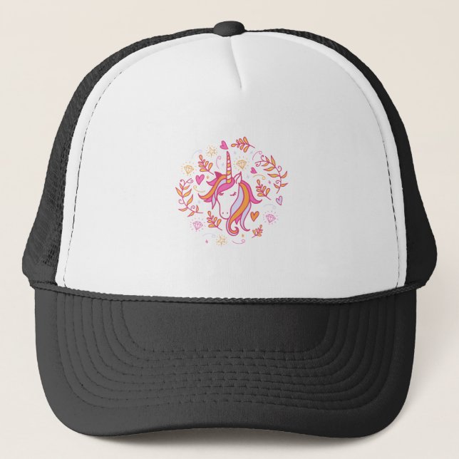Casquette Unicorne en rose et orange (Devant)