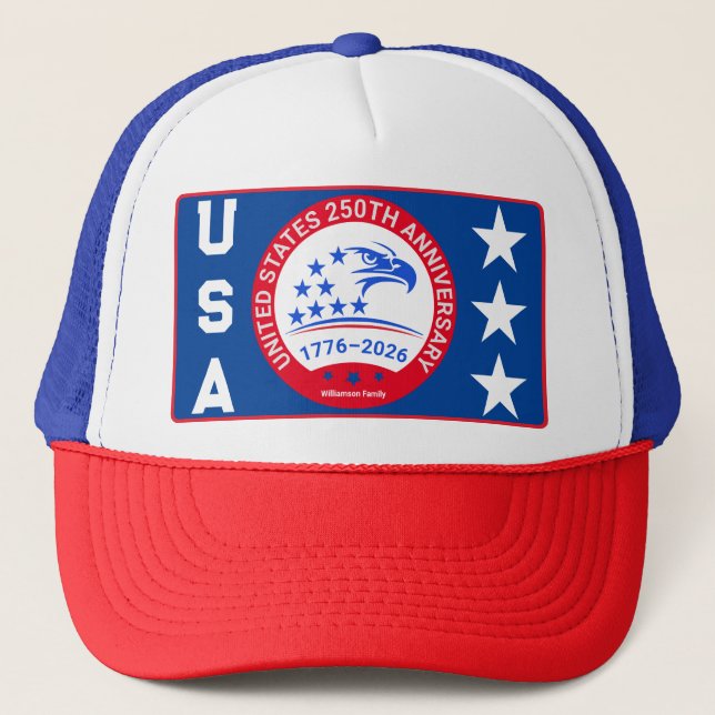 Casquette USA 1776-2026 Eagle Emblem - Red White Blue Mesh (Devant)