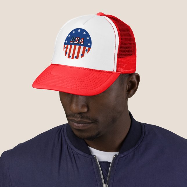 Casquette USA - American Flag & Stars in Circle Trucker Hat (En situation)