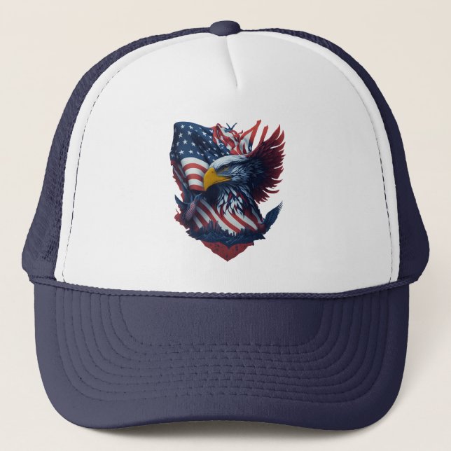 Casquette USA Art Eagle Freedom Patriotisme Rouge Blanc Bleu (Devant)