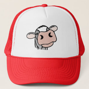 Casquette vache de dessin animé noir blanc rose baiser gris 