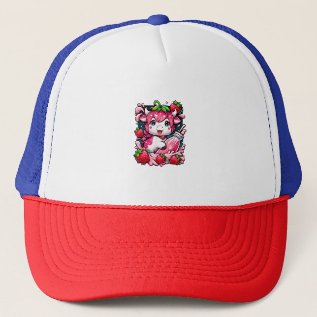 Casquette Vache de fraise Kawaii Anime Lait de fraise (Devant)