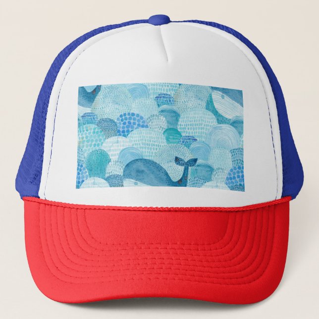 Casquette Vagues, baleine, texture bleu enfantine (Devant)
