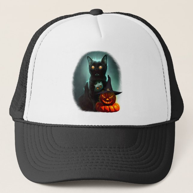 Casquette Vampire Chat et Assistant Citrouille Halloween Sur (Devant)